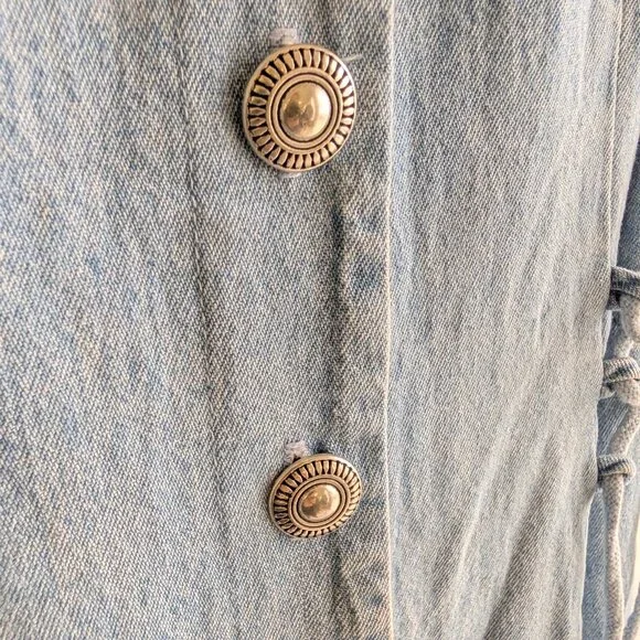 Vintage Midi Denim Dress with full button front with bead detail at neckline - Picture 7 of 10